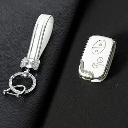 LEC7T1 White-Silver Plating TPU Car Key Case Cover for Lexus CT200H GX400 GX460 IS250 IS300C RX270 ES240 ES350 LS460 GS300 450h 460h