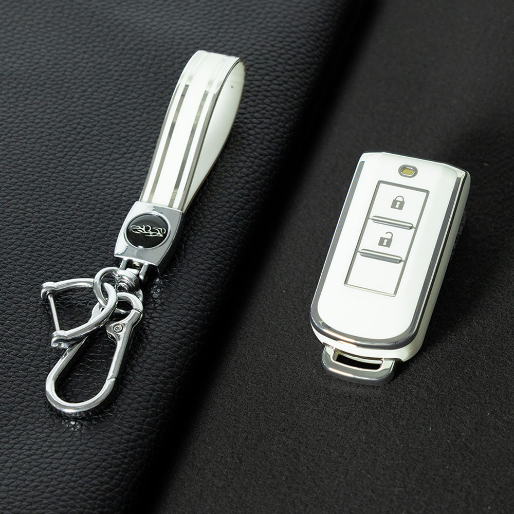 MIA2T1 White-Silver Plating TPU Car Key Cover for Mitsubishi Outlander/ASX/Lancer/Eclipse Cross/Pajero