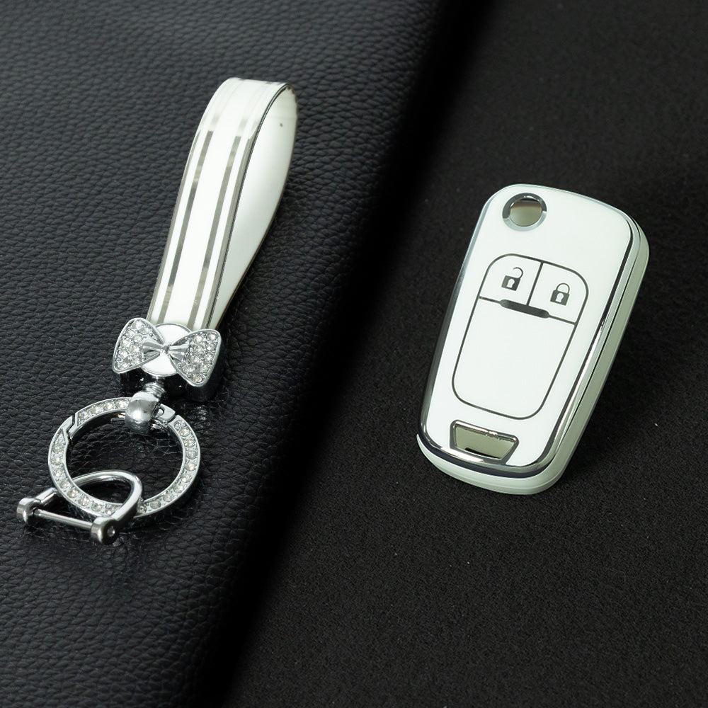 BUE4T1 White-Silver Plating TPU Car Key Case Cover for Chevrolet Malibu Buick Excelle XT GT Lacrosse Encore
