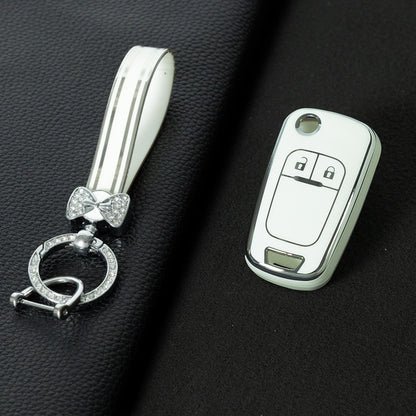 BUE4T1 White-Silver Plating TPU Car Key Case Cover for Chevrolet Malibu Buick Excelle XT GT Lacrosse Encore