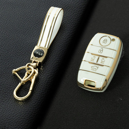 KIC4T1 White-Gold Plating TPU Car Key Case Cover for KIA K5 KX3 KX5 KX7 K4 Sportage R Sorento