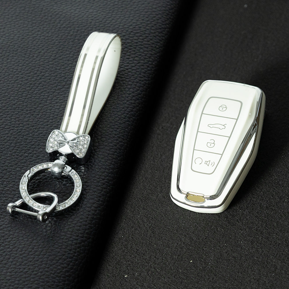 GEB3T1 White-Silver Plating Car Key Cover For Geely Auto Tugella EPro Emgrand L S GS GL EV RS Coolray Atlas Pro Proton X7 Geometry Fob