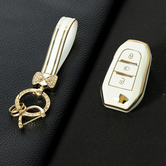 PUC2T1 White-Gold Plating TPU Car Key Case Cover for Peugeot 2008 3008 4008 5008 308 408 508 Citroen C1 C2 C4 C6 C3-XR Picasso Grand DS3 DS5