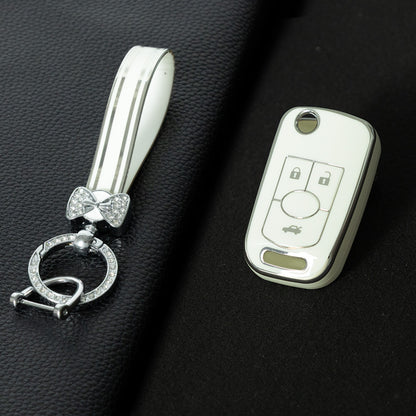 BUD1T1 White-Silver Plating TPU Premium Soft Car Key Case Cover Shell for Buick Old LaCrosse 06 07 08 Year Fold Protection Key Rings Keychain Bag Accessory