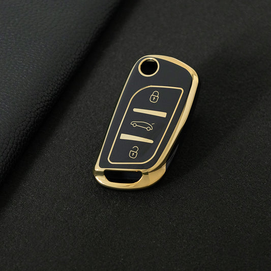PUA1T1 Black-Gold Plating Car Key Cover TPU Car Flip Key Case Cover Fob for Citroen C1 C2 C3 C4 C5 XSARA PICA for Peugeot 306 407 807 for DS DS3 DS4 DS5 DS6 Accessories