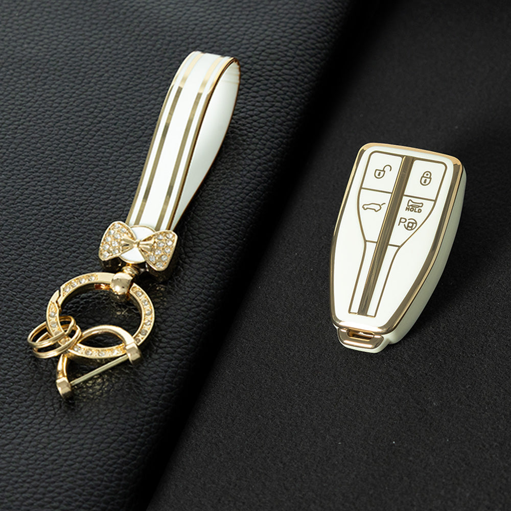 HNA3T1 White-Gold Plating TPU Car Key Case Cover for Hong Qi HS5 HS3 HS7 H5 H9 H6 All New Waterproof Auto Accessory Premium Quality New Design