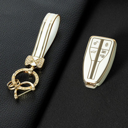 HNA3T1 White-Gold Plating TPU Car Key Case Cover for Hong Qi HS5 HS3 HS7 H5 H9 H6 All New Waterproof Auto Accessory Premium Quality New Design