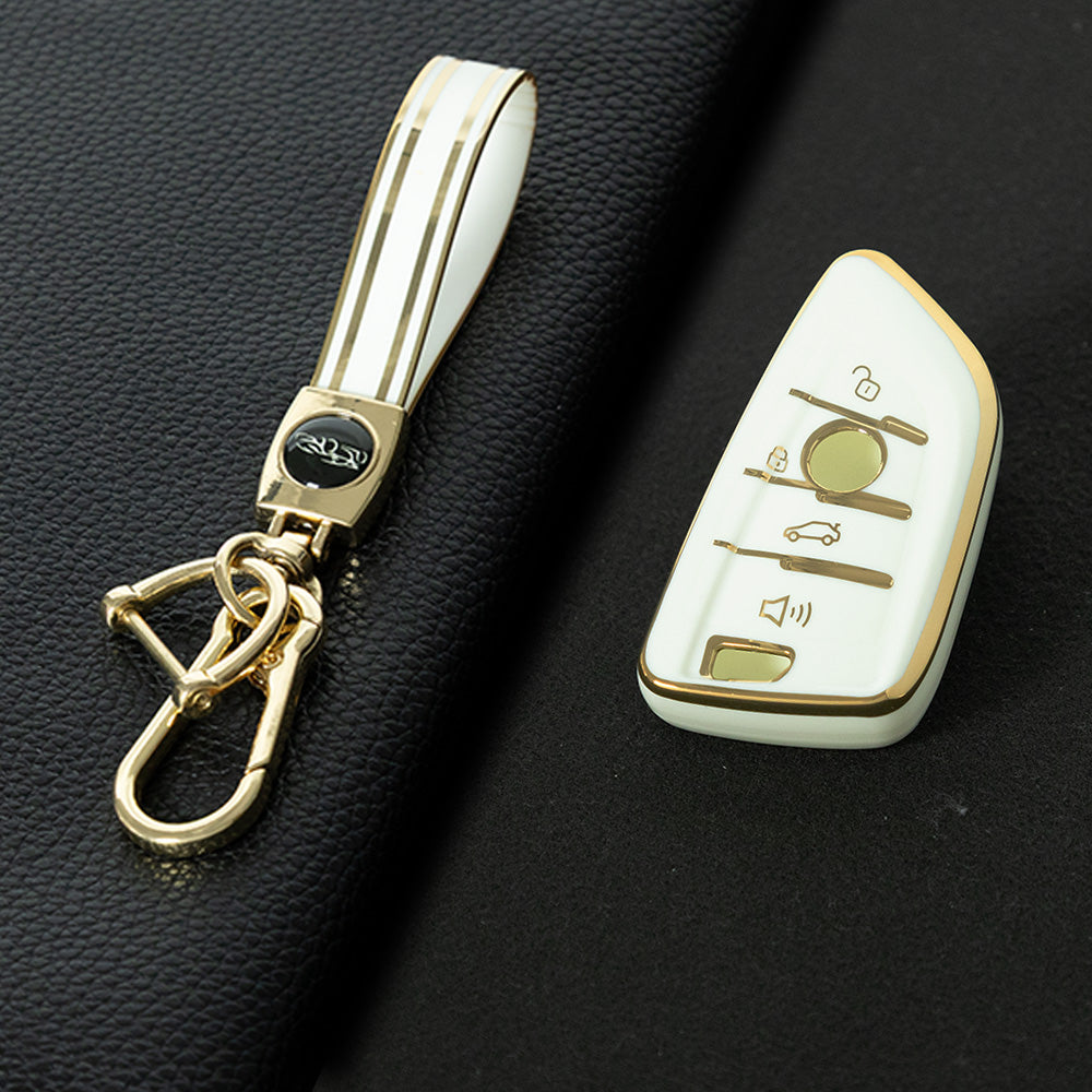 BMB3T1 White-Gold Plating Car Key Cover For BMW 1 2 3 4 5 6 7 Series X1 X2 X3 X5 X6 X7 Smart Key Ring Holder Keychain Car Accessories