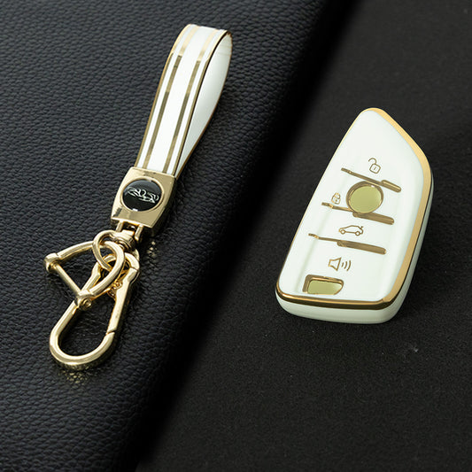 BMB3T1 White-Gold Plating Car Key Cover For BMW 1 2 3 4 5 6 7 Series X1 X2 X3 X5 X6 X7 Smart Key Ring Holder Keychain Car Accessories