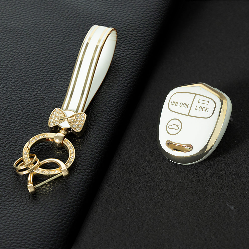 MIH1T1 White-Gold Plating 3 BUTTON TPU Car Key Fob Cover Case for Mitsubishi Lancer Outlander Mirage Montero Pajero Shogun L200