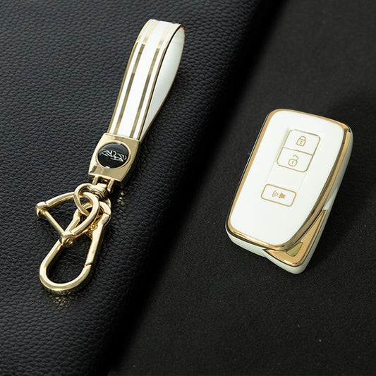 LEA5T1 White-Gold Plating TPU Car Key Case Cover for Lexus 2018-2024 ES200 ES350 LC500 LS500 UX200 ES300h GX460 RX350h NX450 Class