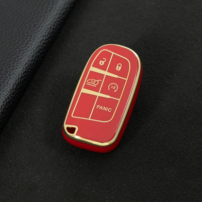JEA4T1 Red-Gold Plating Car Key Cover New TPU Car Key Case Cover for Jeep Renegade Grand Cherokee for Dodge Ram Charger 1500 Challenger Chrysler 300C Journey