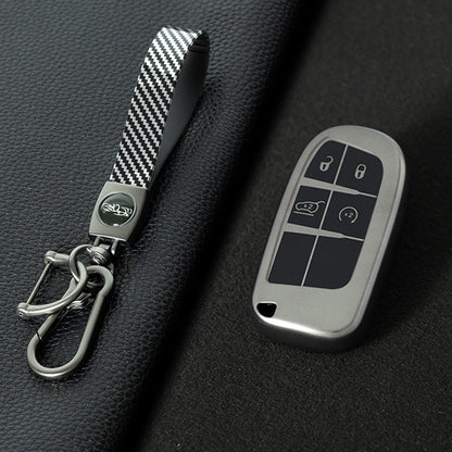 JEA3T1 Black-Metal Gray Plating TPU Car Key Case Cover Shell for Jeep Renegade Compass Grand Cherokee Chrysler 300C Wrangler Dodge Ram Charger Challenger