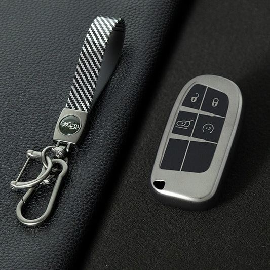 JEA3T1 Black-Metal Gray Plating TPU Car Key Case Cover Shell for Jeep Renegade Compass Grand Cherokee Chrysler 300C Wrangler Dodge Ram Charger Challenger