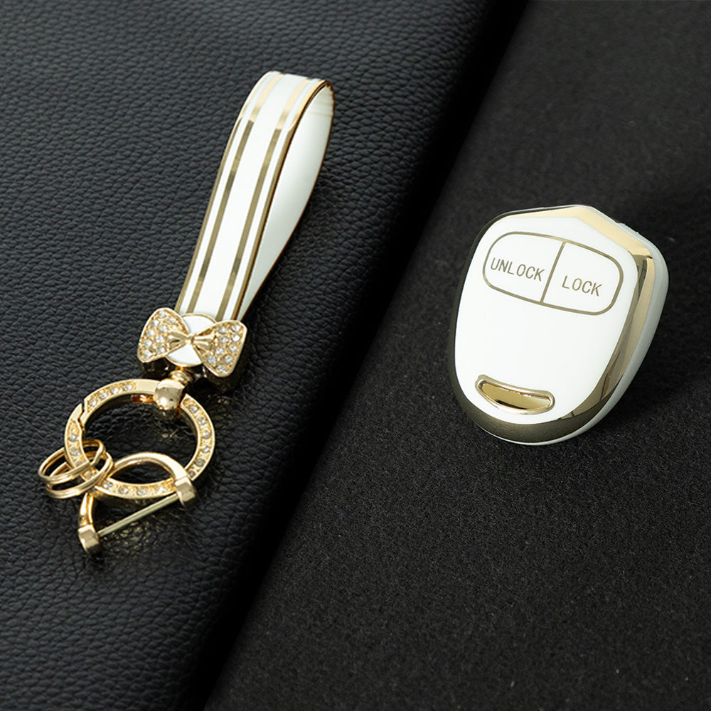 MIH2T1 White-Gold Plating 2 BUTTON TPU Car Key Cover Case for Mitsubishi Lancer Outlander Mirage Montero Pajero Shogun L200 Skin Holder Protector