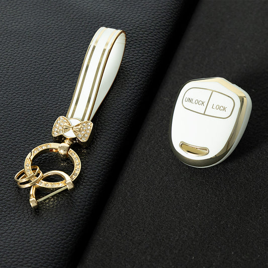 MIH2T1 White-Gold Plating 2 BUTTON TPU Car Key Cover Case for Mitsubishi Lancer Outlander Mirage Montero Pajero Shogun L200 Skin Holder Protector