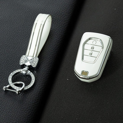 LSB1T1 White-Silver Plating TPU Car Key Case for ISUZU MU-X D-MAX JIM