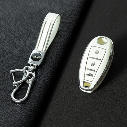SUA2T1 White-Silver Plating TPU Car Key Case 3 Button for Suzuki Vitara Swift Ignis Kizashi SX4 Baleno Ertiga 2016 2017 2018 2019