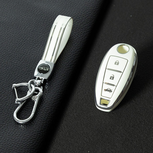 SUA2T1 White-Silver Plating TPU Car Key Case 3 Button for Suzuki Vitara Swift Ignis Kizashi SX4 Baleno Ertiga 2016 2017 2018 2019