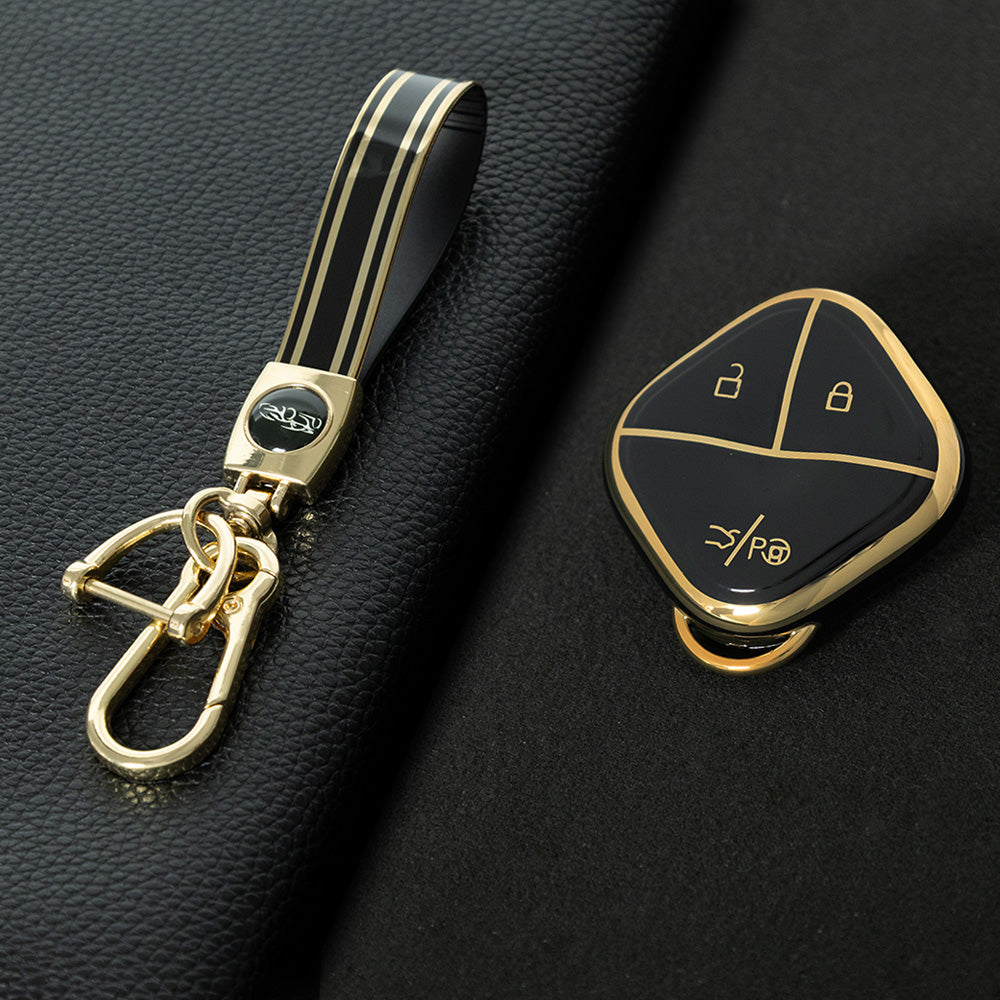 WUG3T1 Black-Gold Plating Car Key Cover Soft TPU Car Key Case Cover Shell Sleeve for SGMW WULING Airev Baojun KiWiEV Bingguo SUNSHINE MINI EV Key Rings Keychain Bag