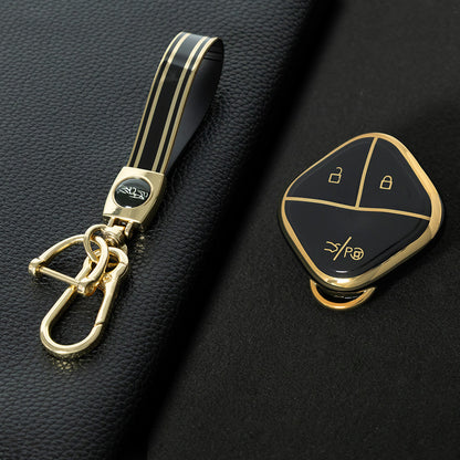 WUG3T1 Black-Gold Plating Car Key Cover Soft TPU Car Key Case Cover Shell Sleeve for SGMW WULING Airev Baojun KiWiEV Bingguo SUNSHINE MINI EV Key Rings Keychain Bag