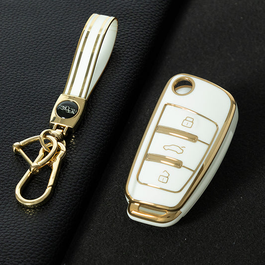 AUD1T1 White-Gold Plating Car Key Cover For Audi Q3 Q7 Q5 TT Q2L A3 A1 Fold Key Rings Keychain Bag