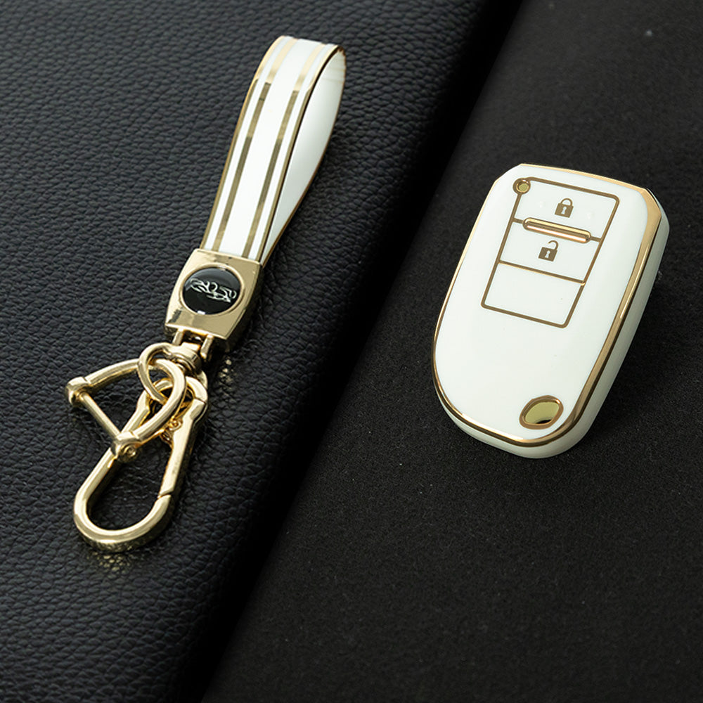 TOI2T1 White-Gold Plating 2 Buttons TPU Car Key Cover Case for Toyota Yaris HAIs 2020 Hiace 200 Sienta