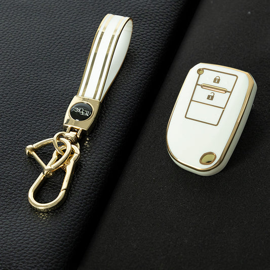 TOI2T1 White-Gold Plating 2 Buttons TPU Car Key Cover Case for Toyota Yaris HAIs 2020 Hiace 200 Sienta