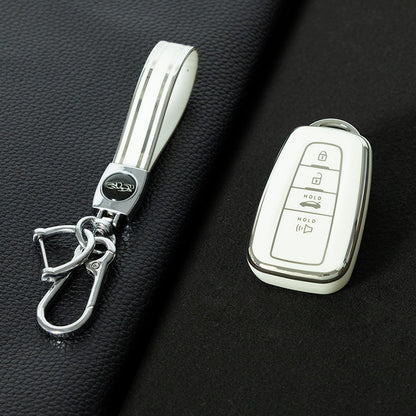 TOB4T1 White-Silver Plating Car Key Cover For Toyota Prius Camry Corolla C-HR CHR RAV4 Prado Izoa Levin Avalon 2018 2019 2020 Car Key Case Shell Cover Protector