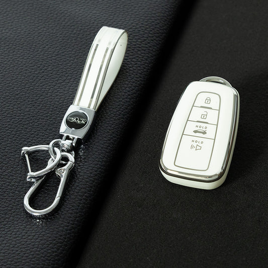 TOB4T1 White-Silver Plating Car Key Cover For Toyota Prius Camry Corolla C-HR CHR RAV4 Prado Izoa Levin Avalon 2018 2019 2020 Car Key Case Shell Cover Protector