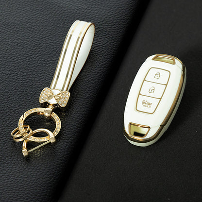 HYA2T1 White-Gold Plating TPU Car Key Case Cover for Hyundai Solaris 2021 Accent Ix25 Creta 2020 Elantra Tucson Verna I20