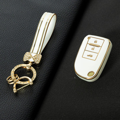 TOI1T1 White-Gold Plating 3 Buttons TPU Car Key Cover Case for Toyota Yaris HAIs 2020 Hiace 200 Sienta