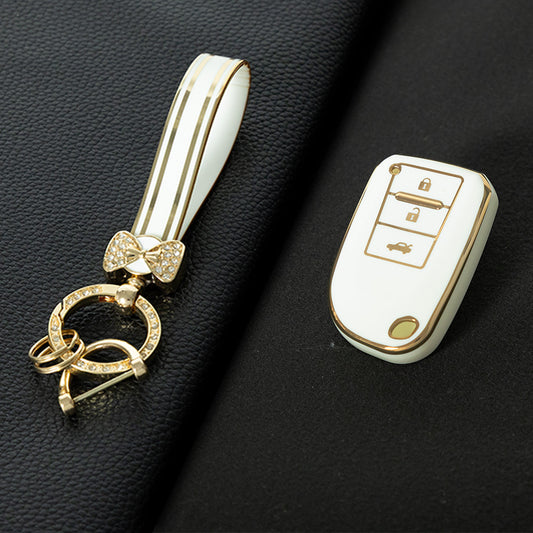 TOI1T1 White-Gold Plating 3 Buttons TPU Car Key Cover Case for Toyota Yaris HAIs 2020 Hiace 200 Sienta