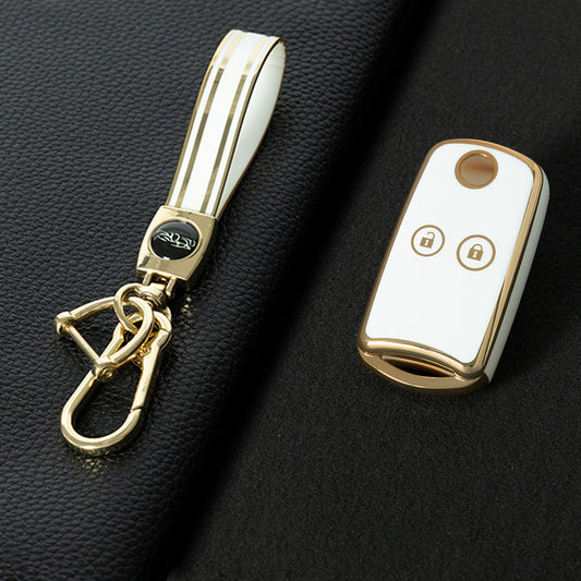 HOE2T1 White-Gold Plating TPU Car Key Case Cover for Honda for Acura TL TSX ZDX RSX 2 Button