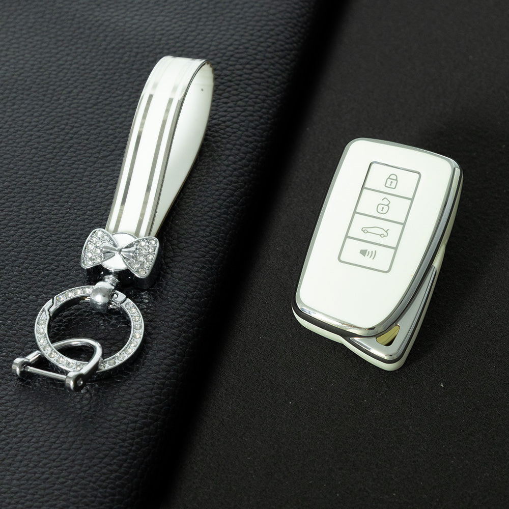 LEA3T1 White-Silver Plating TPU Car Key Cover Fob for Lexus NX IS RX ES GX LX LS UX GS 200 260 300 350 NX200 NX300 RX350 ES300