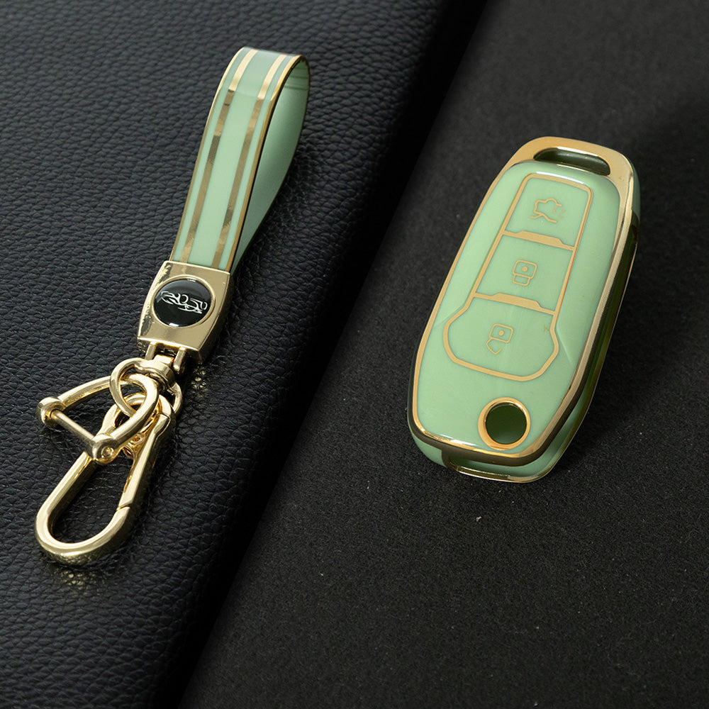 FOA1T1 Green-Gold Plating Car Key Cover Hot Sale TPU Car Key Case for Ford ESCORT Edge Taurus Ecosport Car Key Shell Cover