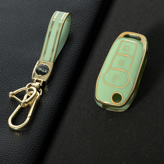 FOA1T1 Green-Gold Plating Car Key Cover Hot Sale TPU Car Key Case for Ford ESCORT Edge Taurus Ecosport Car Key Shell Cover