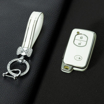 TOG3T1 White-Silver Plating Soft TPU Car Key Case Cover for Toyota Camry Highlander Crown Prado Land Cruiser Vitz Prius Corolla Accessories