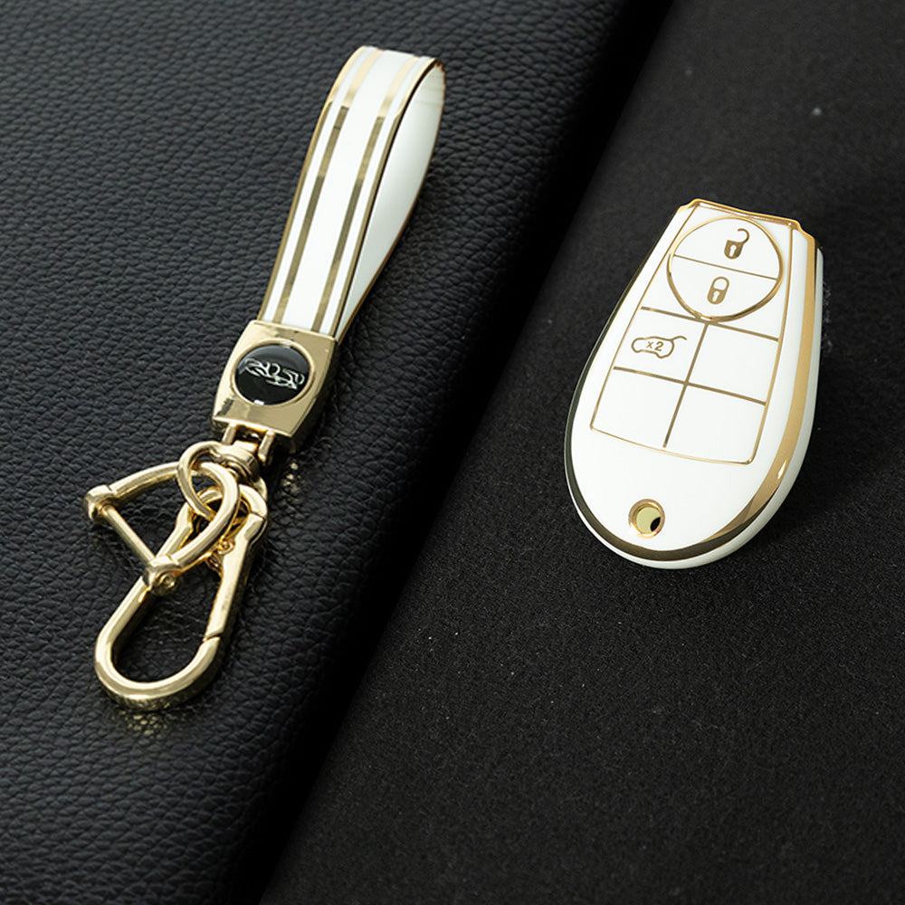 JEC1T1 White-Gold Plating TPU Car Key Case Cover Fob for Dodge Challenger Charger Magnum Journey Ram Jeep Commander Grand Cherokee Chrysler 300