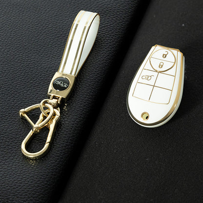 JEC1T1 White-Gold Plating TPU Car Key Case Cover Fob for Dodge Challenger Charger Magnum Journey Ram Jeep Commander Grand Cherokee Chrysler 300