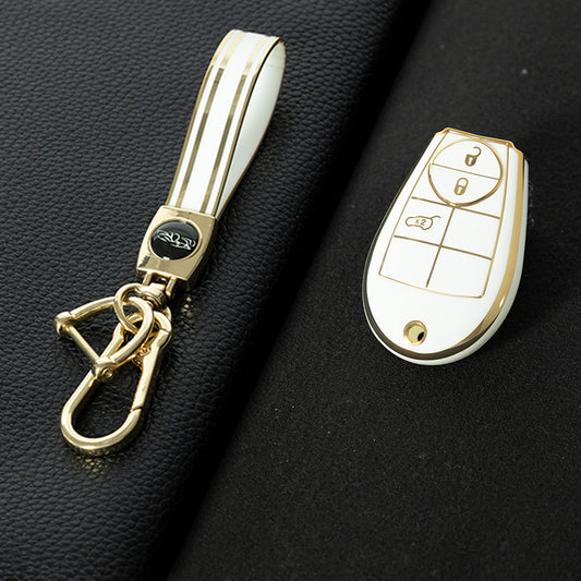 JEC1T1 White-Gold Plating TPU Car Key Case Cover Fob for Dodge Challenger Charger Magnum Journey Ram Jeep Commander Grand Cherokee Chrysler 300