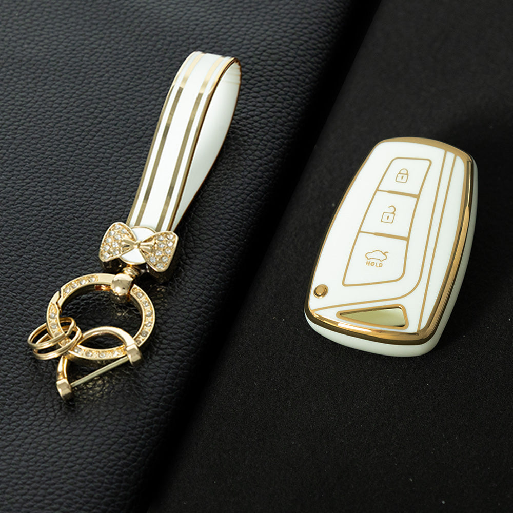 HYH1T1 White-Gold Plating 3 Buttons Car Key Case Cover for Hyundai Santa Fe Sport Ix45 Equus Centennial Genesis G80 Grandeur Azera 2013-2016