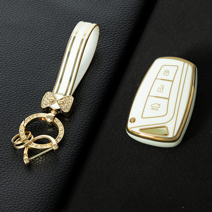 HYH1T1 White-Gold Plating 3 Buttons Car Key Case Cover for Hyundai Santa Fe Sport Ix45 Equus Centennial Genesis G80 Grandeur Azera 2013-2016