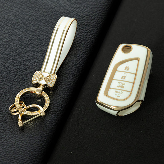 TOA5T1 White-Gold Plating TPU Protective Key Cover Case for Toyota New Corolla Camry RAV4 Avalon Izoa CHR Highlander Car Key Accessories