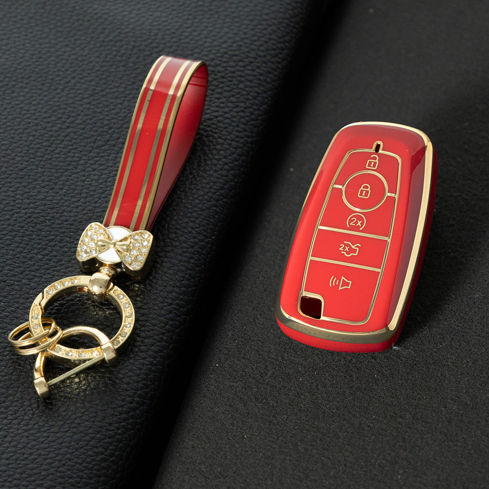 FOB4T1 Red-Gold Plating Car Key Cover Car Key Case Cover for Ford Fiesta Mk8 MK3 MK7 Puma Focus 2 3 MK3 Mk4 Mondeo Mk5 Mk4 Explorer Ecosport Kuga C MAX Bronco Mustang