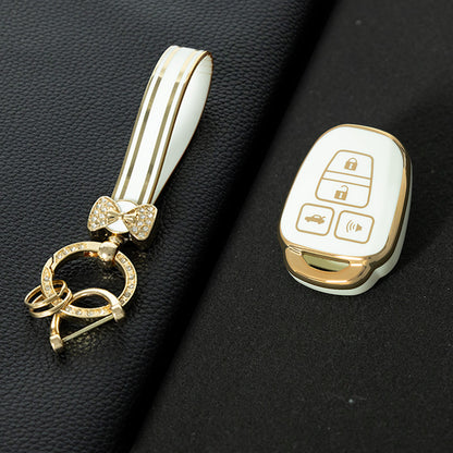 TOP3T1 White-Gold Plating 4 Butoons TPU Car Key Cover Case for Toyota Corolla Camry 2014 2015 Remote Key Keychain