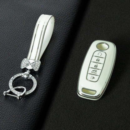 NIA3T1 White-Silver Plating TPU Car Key Cover Soft Key Shell Fob Holder Suitable for Nissan Sylphy Bluebird Teana X-Trail Murano GTR