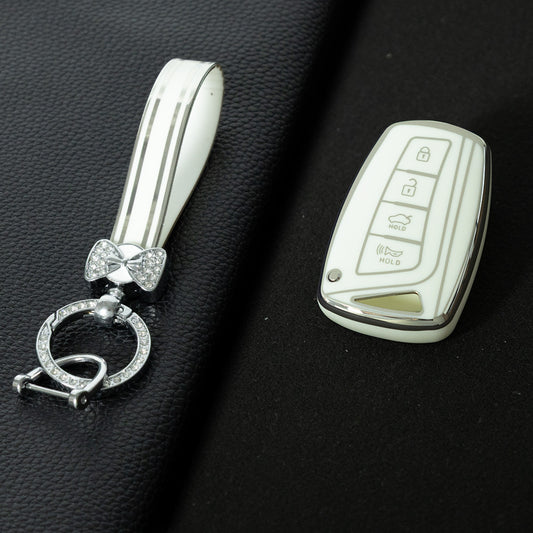 HYH2T1 White-Silver Plating Premium Soft TPU Car Key Case Cover Shell for Hyundai Elantra KIA K2 K3 K4 KX5 Forte Sorento Sportage