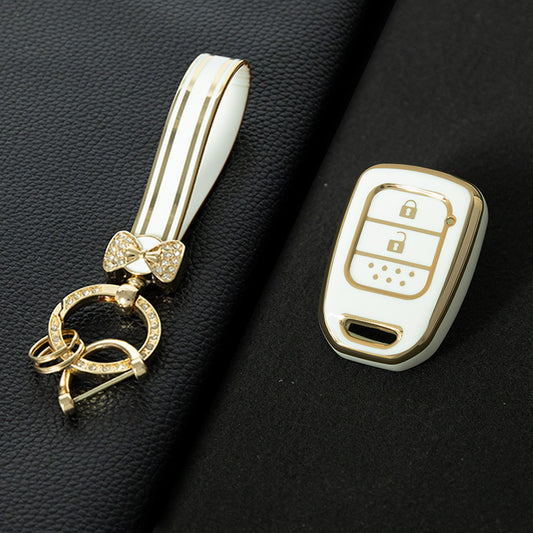 HOM1T1 White-Gold Plating 2 Button TPU Car Key Case Cover for Honda Accord 2016 2017 Civic 2016 2017 2018 2019