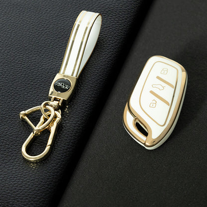 ROB1T1 White-Gold Plating Car Key Cover For Roewe RX5 MG ZS GT GS 350 360 750 W5 Class Accessories Soft TPU Protection Car Case Shell